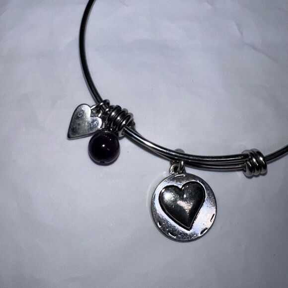 Unwritten Silver Tone Heart Charm Dangle Bangle Bracelet - Picture 2 of 5